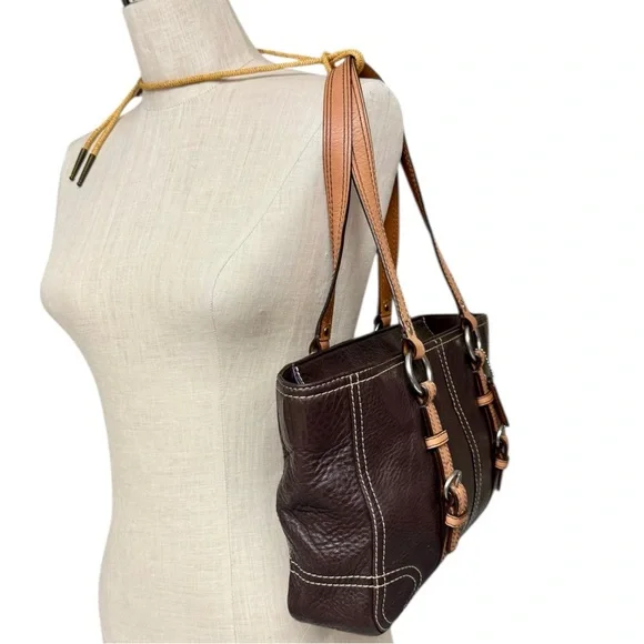 Vintage Coach Chelsea Brown Tan Pebble Leather Shoulder Bag F12339 Satchel Zip - Picture 9 of 15